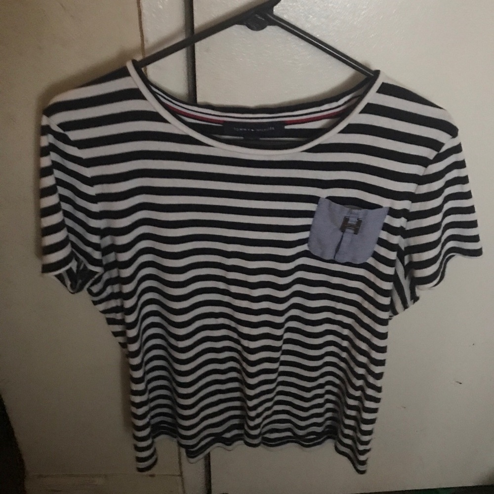 Navy Blue & white Tommy Hilfiger short sleeve top size XL 10-12